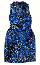 B Calm Size 4 Dress V Neck Ruffle Front Knee Length Sleeveless Blue - £10.90 GBP