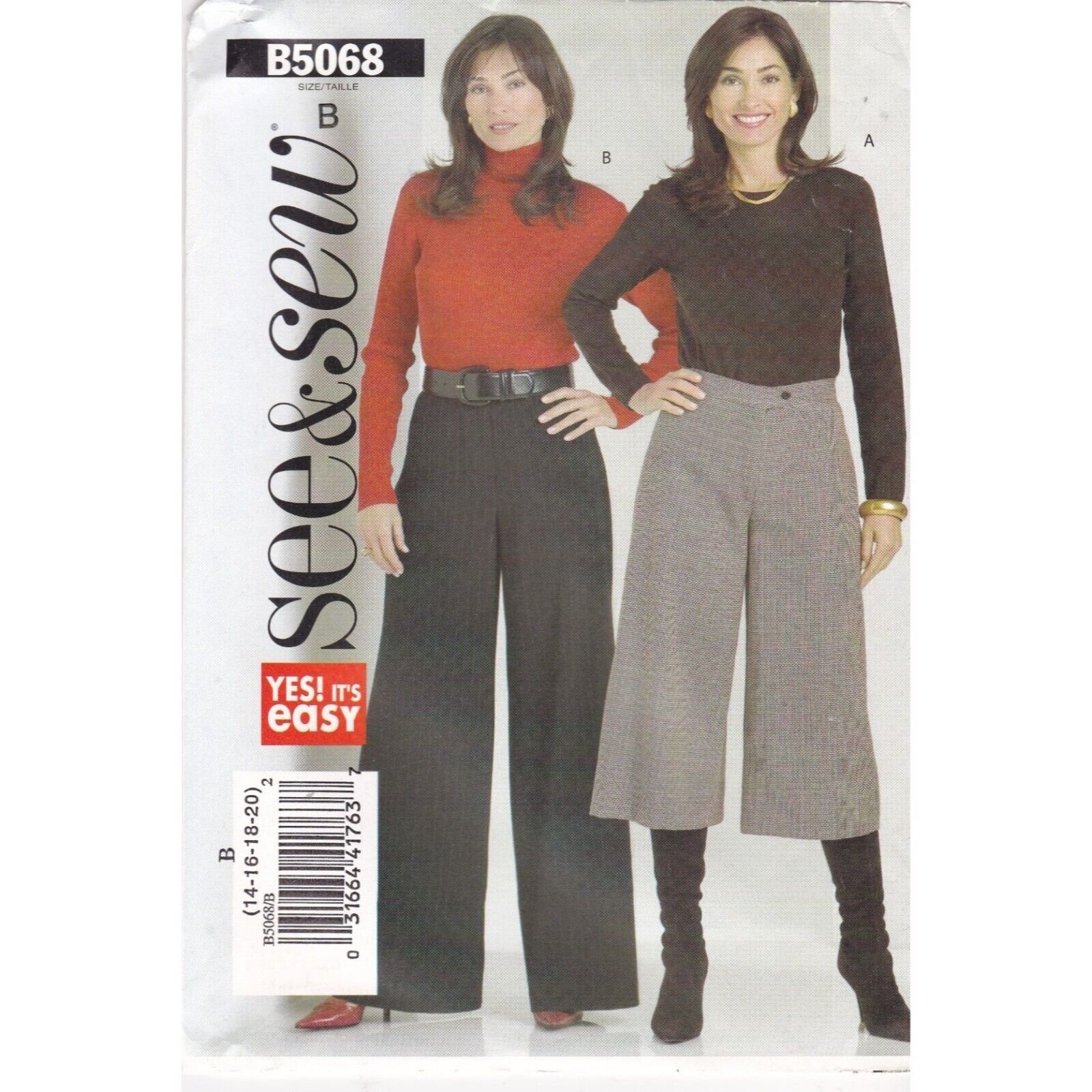UNCUT Sewing PATTERN See and Sew B5068, Butterick Very Easy 2007 Misses Gaucho - £9.16 GBP
