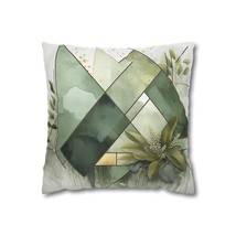 Decorative Throw Pillow Covers With Zipper - Set Of 2, Olive Green Mint Leaf Geo - £29.98 GBP