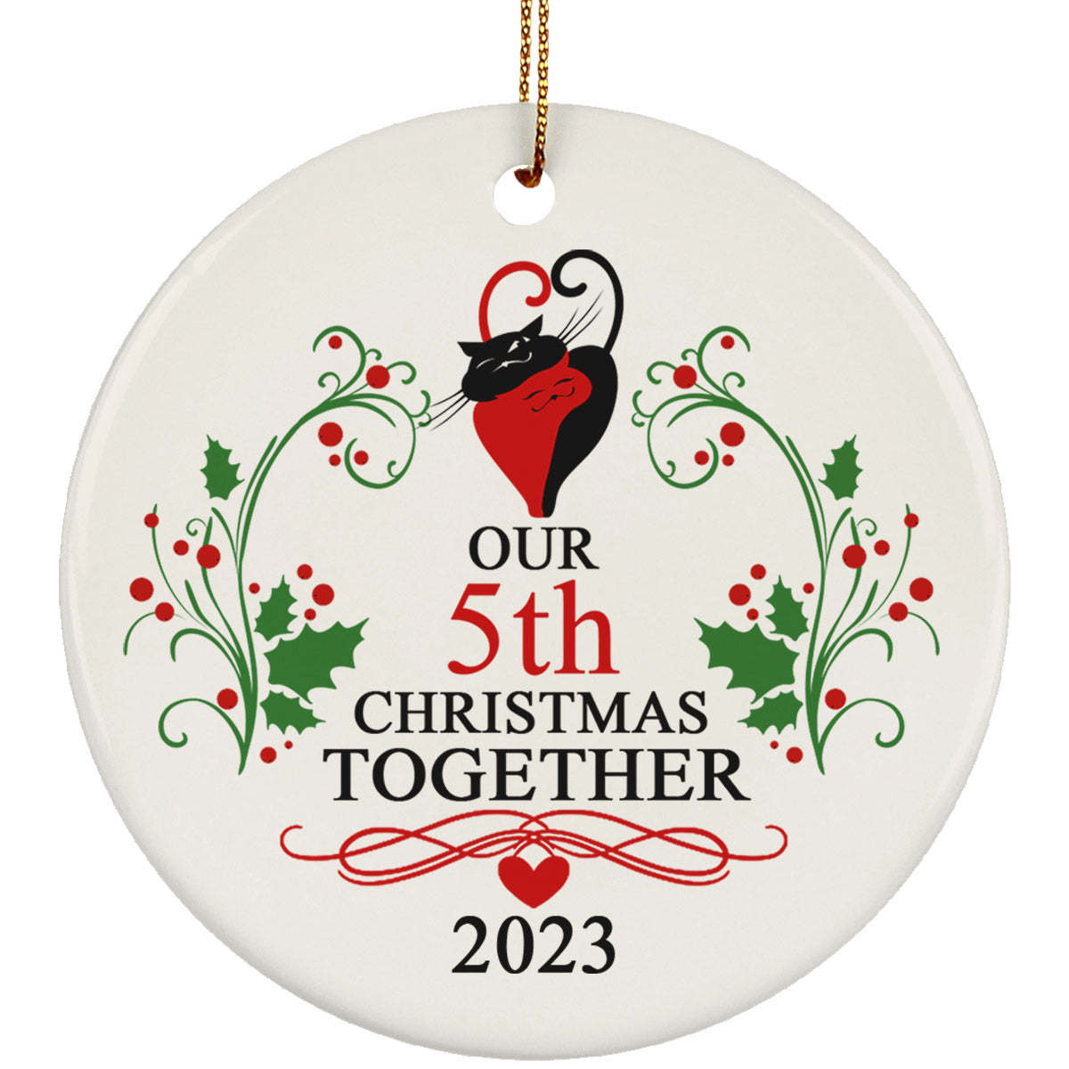 Primary image for 5th Wedding Anniversary 2023 Ornament Gift 5 Year Christmas Married Couple Cat
