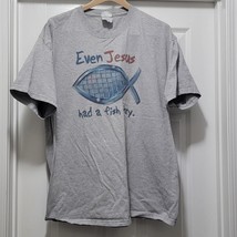 Vintage Even Jesus Had A Fish Story Grey Shirt Port &amp; Company Men&#39;s XL - $29.77 CAD