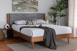 Malinda Gray Fabric and Walnut Brown Wood Queen Size Platform Bed w/Side... - $8,672.20 MXN