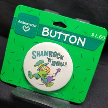 St Patricks Hallmark Leprechaun Shamrock 1980s Button Pin Rock Guitar Irish NOS - £10.39 GBP