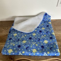 Kidgets Baby Blanket Space Ships Star Blue Yellow White Plush 39”x32” - £13.45 GBP