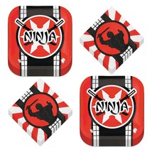 HOME &amp; HOOPLA Ninja Warrior Party Square Paper Dessert Plates and Beverage Napki - £12.71 GBP+
