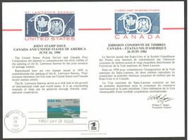 2 USPS PS51 Souvenir Cards, US/Canada Joint Stamp Issues - 1 cancelled 1 not - £3.57 GBP