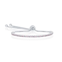 2MM Pink CZ &#39;October Birthstone&#39; Tennis Adjustable Bolo Bracelet - £69.85 GBP