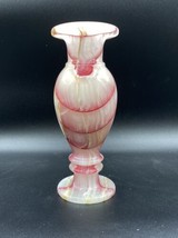 Candy Cane Onyx Pink &amp; White Heavy Vase 7 7/8&quot; Tall Vintage MCM - £56.65 GBP