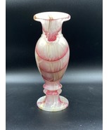 Candy Cane Onyx Pink &amp; White Heavy Vase 7 7/8&quot; Tall Vintage MCM - $71.27