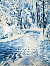 Fabric panel Timeless Treasures &quot;Snow Wonderland&quot; Winter Trees Stream Ice $9.95 - £8.00 GBP