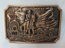 Vintage Tall In The Saddle Cowboy Horse Covered Wagon Train Belt Buckle - £8.00 GBP