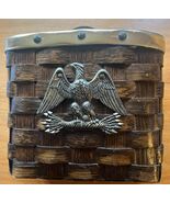 Vintage Brown Woven Wicker Mail Basket Brass Eagle Americana 8.5” Tall 5... - $29.69