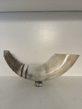 Vintage Decorative Horn 12” Long Polished And Carved On Pedestal MCM - $43.54