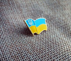 Ukrainian flag Lapel Pin Tryzub Trident Metal Golden Color Blue and Yellow gift - £12.26 GBP