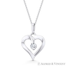 Open Heart Valentine Love Charm Solitaire CZ Crystal Pendant in  14k White Gold - £60.69 GBP+