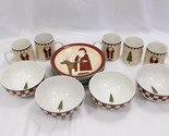 Folk Art Santa Zak Christmas Plates Bowls Mugs Set of 15 - $48.99