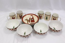 Folk Art Santa Zak Christmas Plates Bowls Mugs Set of 15 - £38.39 GBP