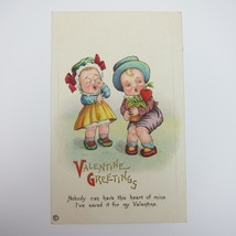 Postcard Comic Valentine Greeting Girl Boy Potted Heart Plant Embossed UNPOSTED - £7.81 GBP