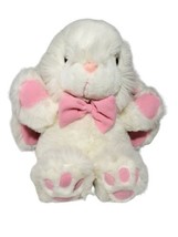 Vtg Main Joy White Easter Bunny Rabbit Plush Stuffed Animal Pink Bow Lop Ear 18&quot; - £10.05 GBP