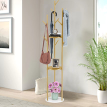 Freestanding Coat Rack Stand Hall Tree Entryway Clothes Hangers And Marb... - $117.26