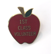 1st Class Volunteer Bright Red Apple Pin Gold Tone &amp; Enamel 1&quot; - £9.51 GBP