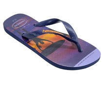 HAVAIANAS Men Surf Themed Flip Flops Navy Orange Rubber Beach Sandals Si... - £12.30 GBP