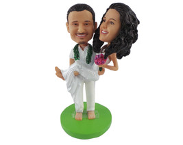 Custom Bobblehead Man Holding His Partner In His Hands With Both Dressed Casuall - £122.25 GBP