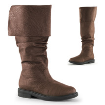 ROB100/BNPU MENS Brown Renaissance Medieval Pirate Foldable Costume Knee Boots - £70.93 GBP