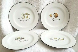 4 Pottery Barn Porcelain 7.5&quot; Cheese Plates STILTON GOUDA CAMEMBERT BRIE - £21.39 GBP