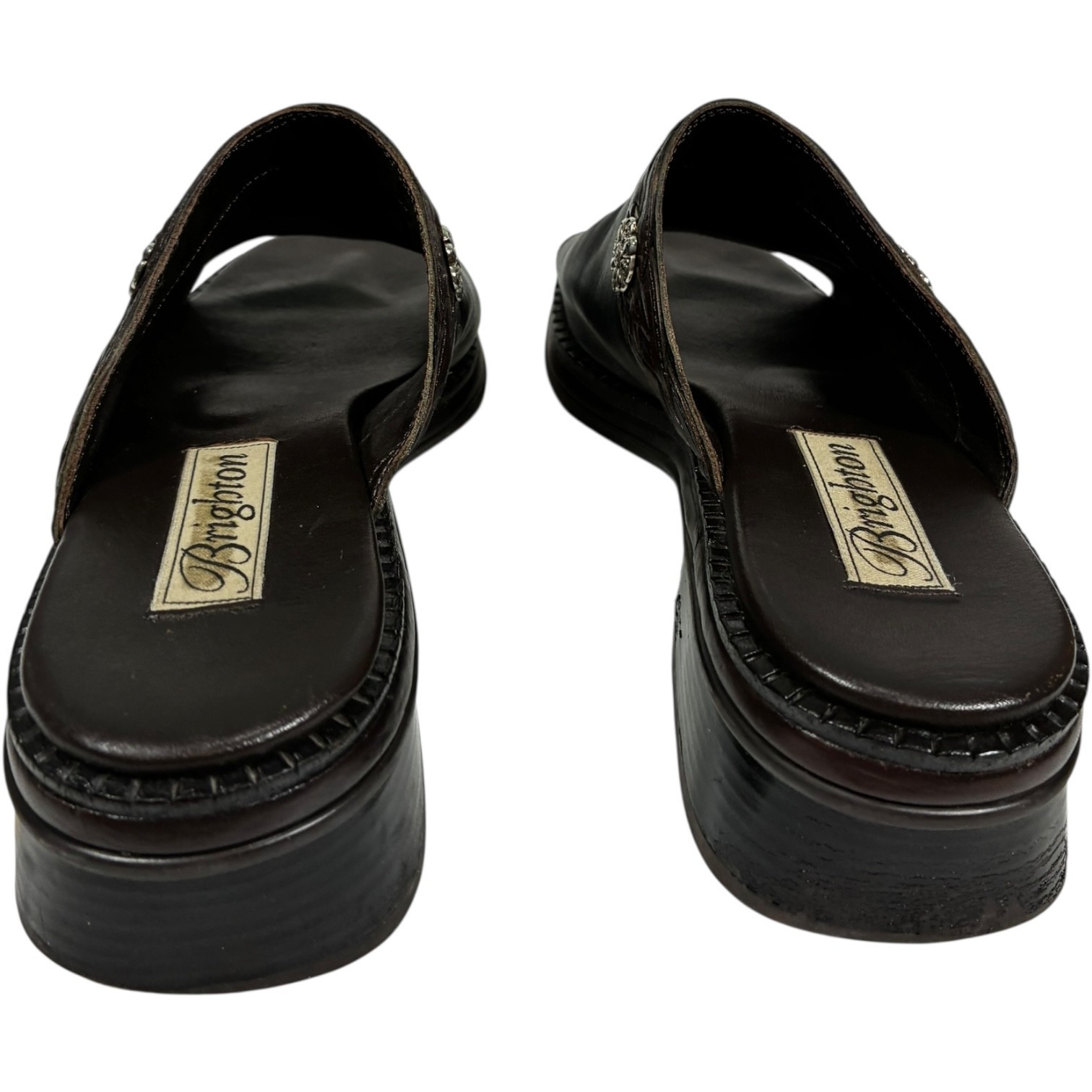 Brighton Winter Black/Brown Leather Slip-on Mule Clogs Floral Accents women's 7M Item image 8
