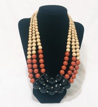Three strand Graduated Beads Beaded Necklace  19&quot; Tan Brown Black - £19.32 GBP