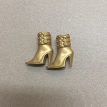 Fashion Doll Gold High Heeled  Boots Hard Plastic Spiked Heels - £6.13 GBP