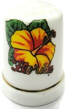 Florida Hibiscus Vintage Porcelain White Thimble Gold Trimmed Band - $14.05