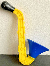 Vintage 1950s Plastic SPEC Toy Music Saxophone Blue &amp; Yellow - $8.54