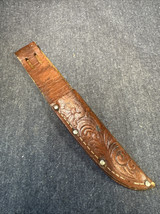 Vintage 1960s 1970s Knife Hand Tooled Made Brown Leather Sheath 8”x1” - £12.25 GBP