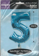 Anagram Metalic Blue Number &quot;5&quot; size 34&quot; x 25&quot; SuperShape Foil Balloon - £7.88 GBP