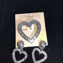 Vintage New with Tag HUGO Heart Brooch Clip-on Earrings I Love You Je T’aime NWT - £11.61 GBP