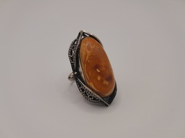 Vintage Armenian Soviet Filigree Amber Ring, Antique Armenian Ring, Ethnic Ring - £103.11 GBP