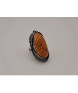 Vintage Armenian Soviet Filigree Amber Ring, Antique Armenian Ring, Ethnic Ring - $129.00