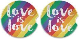 Car Coaster 2 Pack Love is LGBT Pride Car Coaster for Drinks Absorbent Ceramic C - £25.27 GBP