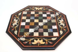 2&#39;x2&#39; Black Marble Pietra Dura Chess Coffee Table Top Furniture Patio Decor - £542.46 GBP