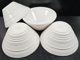 4 Studio Nova Chantilly White Graphic Coupe Cereal Bowls Set Embossed Dishes Lot - £44.28 GBP