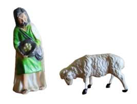 Vtg Nativity Christmas Man Feeding Food Sheep Lamb Lot Hard Plastic Figu... - $14.20