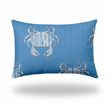 12&quot; X 18&quot; Blue And White Crab Enveloped Coastal Lumbar Indoor Outdoor Pillow - £57.39 GBP