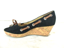 Bass Black Slip On Peep Toe Wedge Heels Sandal Shoe Women 7 M (SW40) - £19.78 GBP