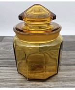 Vintage MCM Amber Glass Apothecary Small Canister Panel Thick Glass Jar 5" Tall - $24.98