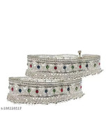 Indian Silver Plated Anklet Payal Pajeb Wedding Bridal Kundan Moti Jewel... - $520.23 MXN