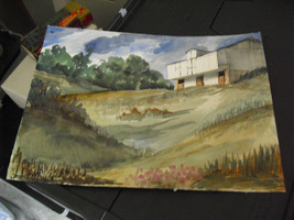 Original Goembel Watercolor Painting - Barn Building on Hill with Fields - £21.36 GBP