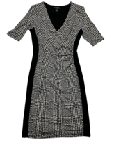 Lauren Ralph Lauren Faux Wrap Sheath Dress White Black Slinky Knit Size 8 - £18.45 GBP