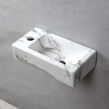 Marble Wall Hung Basin Sink Small Bathroom Sink Rectangle Ceramic Wash B... - £67.61 GBP